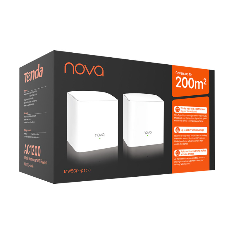 Tenda NOVA MW5G(2-PACK) sistema wi-fi de malla Doble banda (2,4 GHz / 5 GHz) Wi-Fi 5 (802.11ac) Blanco Interno image 5